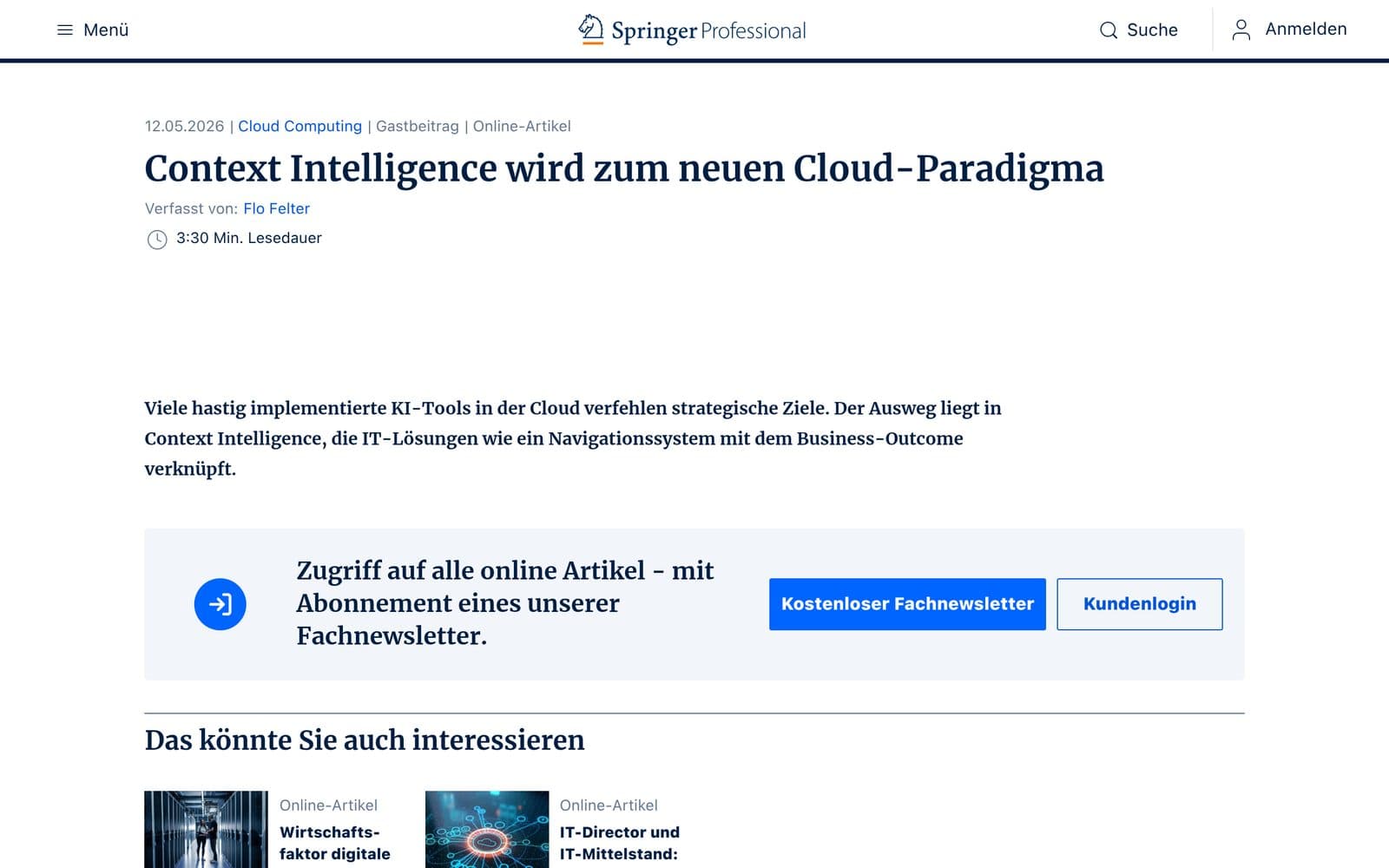 Springer Professional: Context Intelligence wird zum neuen Cloud-Paradigma